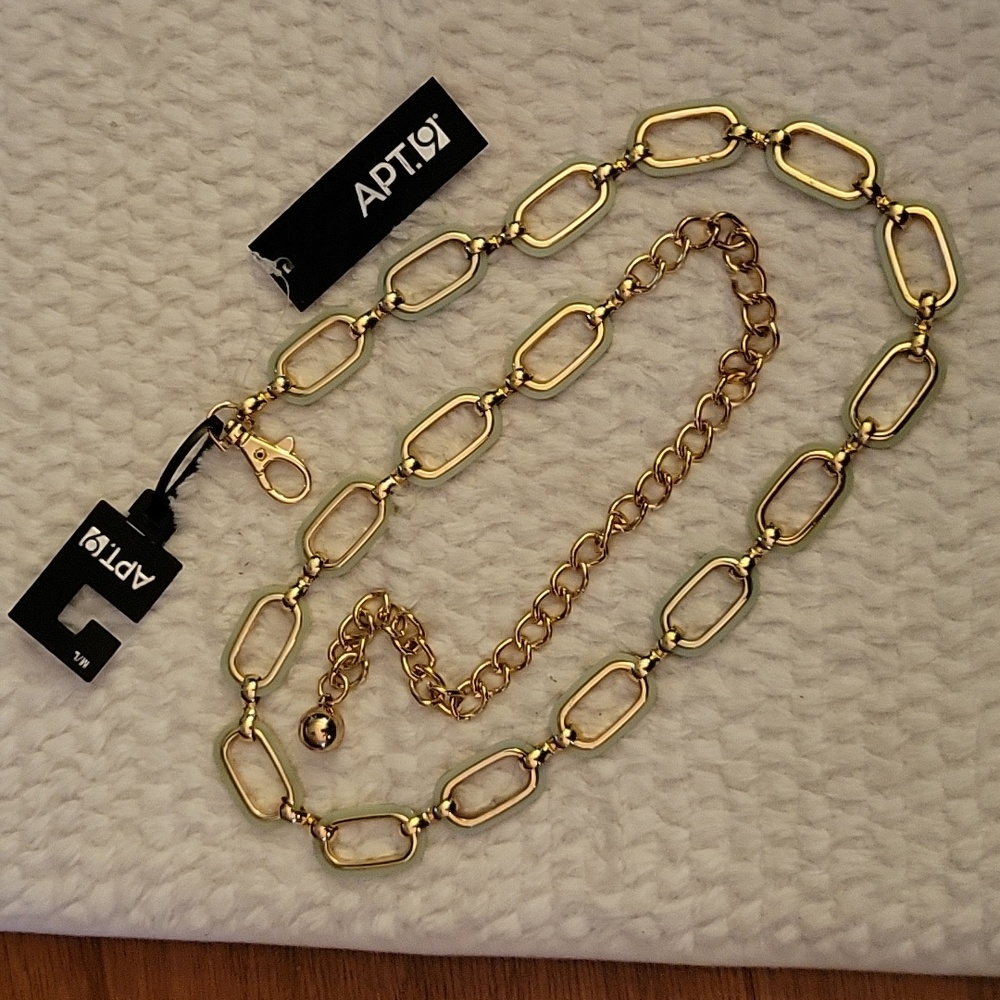 Apt.9 gold & light blue metal chain belt adjustable Size M/L. NEW with tags